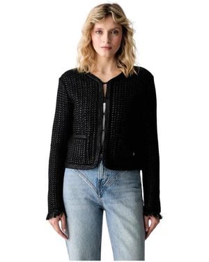 KARL LAGERFELD Fransen-Strickjacke - Schwarz