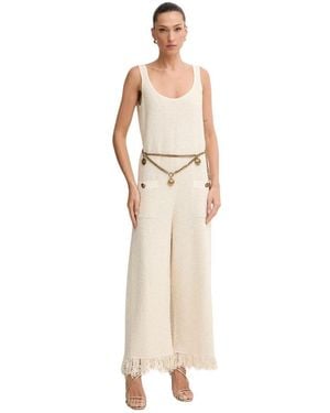 Elisabetta Franchi Jumpsuits & Playsuits ,Katoen Bouclé Knit Jumpsuit Met Riem - Naturel