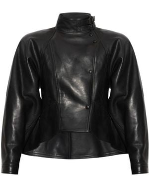 Balmain Leren Peplum Jas - Zwart