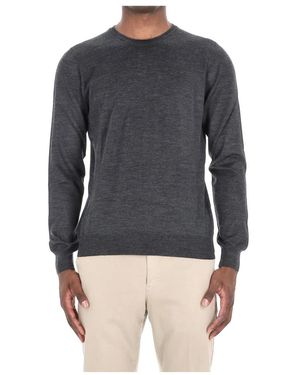 Barba Napoli Kaschmir Seiden Rundhals Pullover Grau - Blau