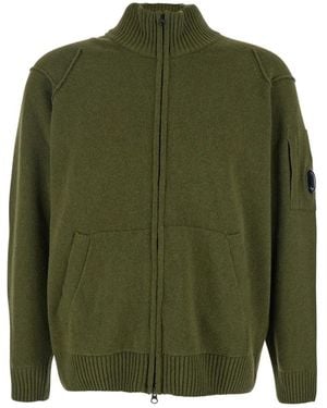 C.P. Company Grüner Lamswoll-Strickjacke Pullover