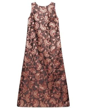 Maliparmi Kleedjes ,Veelkleurig ,Polyester Gilded Garden Jurk - Bruin
