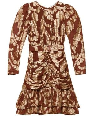 byTiMo Kleedjes ,Veelkleurig ,Gouden Brocade Georgette Mini Jurk - Bruin