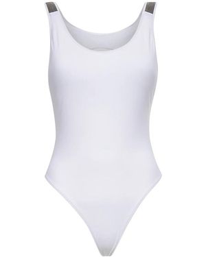 Brunello Cucinelli Badmode ,Wit ,Nylon Techno Jersey Badpak Met Kostbare Details