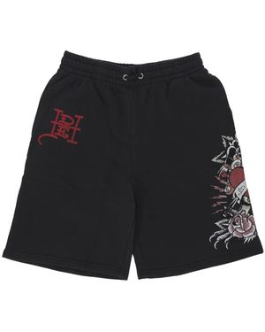 Ed Hardy Schwarze Panther & Rosen Sweatshorts