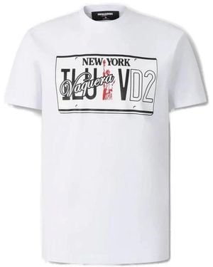 DSquared² Tops ,Wit ,Katoen New York Kenteken Plaat Grafisch T-Shirt
