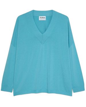 FIORELLA RUBINO Fein Gestrickter V-Ausschnittpullover - Blau