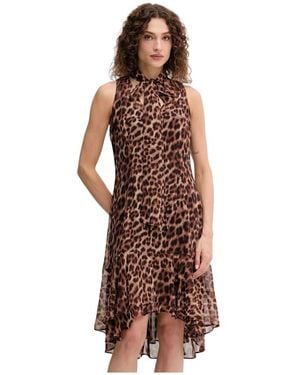 DKNY Jurk Met Strikdetail En Ruches - Bruin
