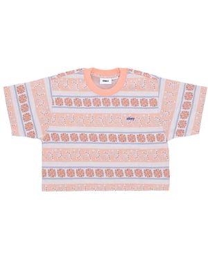 Obey Tops ,Veelkleurig ,Katoen Gestreepte Crop Tee Perzik Zand Multi - Roze
