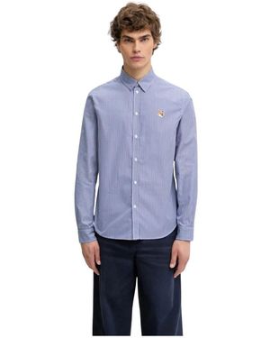 Maison Kitsuné Overhemden ,Blauw ,Katoen Fox Head Classic Gestreepte Shirt
