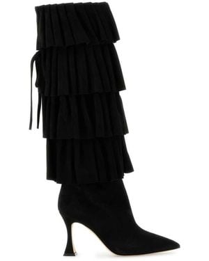 Manolo Blahnik Schoenen ,Zwart ,Leer Miralone 90 Knielaarzen