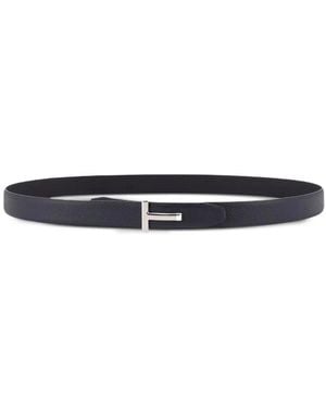 Tom Ford Soft Grain Leather Reversible T Belt 30 Mm - Blau