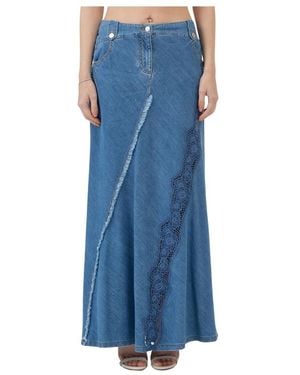 Ermanno Scervino Denim Maxi-Rock Mit Spitzendetails - Blau