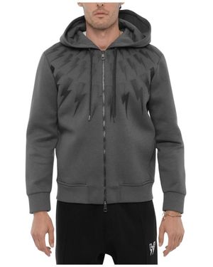 Neil Barrett Hoodies & Sweatvesten ,Grijs ,Slim Fit Grijze Hoodie Met Frontsluiting