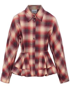 Ganni Overhemden ,Veelkleurig ,Katoen Peplum Blouse - Rood
