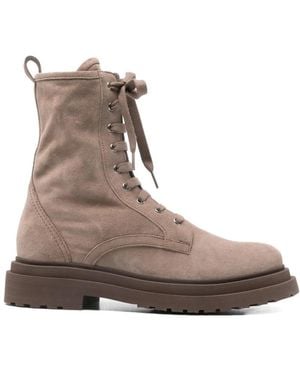Brunello Cucinelli Lace-Up Lug-Sole Ankle Boots - Brown