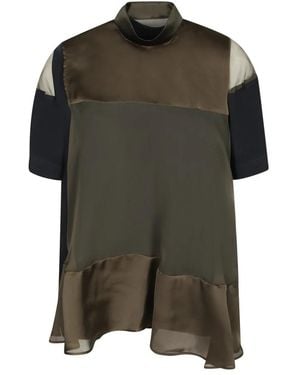 Sacai Panelled Mock-Neck T-Shirt - Grün