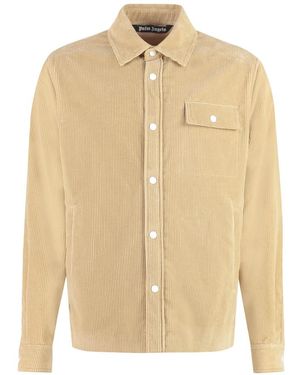 Palm Angels Baumwoll-Overshirt Mit Kontrastierenden Streifen - Natur