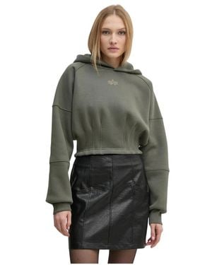 Alpha Industries Hoodies & Sweatvesten ,Groen ,Katoen Hoodie Met Ceintuur - Grijs