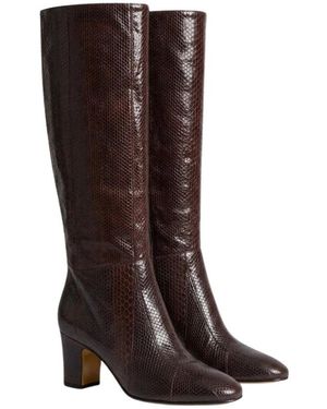 Alberta Ferretti Snake Leather Tubular High Laarzen - Bruin