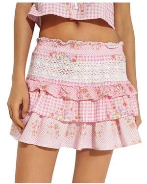 LoveShackFancy Katoenen Geruite Bloemenrok - Roze