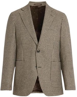 Oscar Jacobson Fogerty Regular Fit Houndstooth Blazer - Bruin