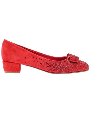Ferragamo Rounded Toe Leather Court Shoes - Red