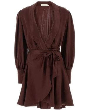Zimmermann Zijdewikkelrok Mini Jurk - Bruin
