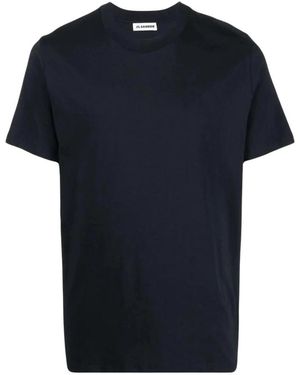 Jil Sander Tops ,Blauw ,Katoen T-Shirt Met Ronde Hals En Korte Mouwen - Zwart