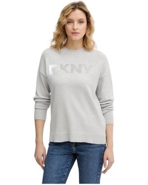DKNY Sequin Logo Embellished Sweater - Grijs