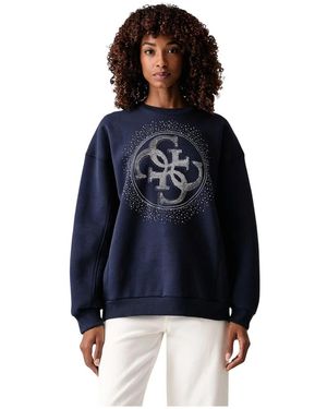 Guess Hoodies & Sweatvesten ,Blauw ,Katoen Sweatshirt Met Ronde Hals
