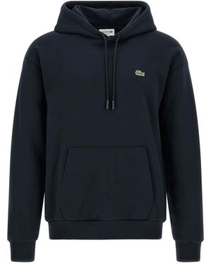 Lacoste Hoodies & Sweatvesten ,Blauw ,Katoen Relaxed Fit Logo Patch Hoodie