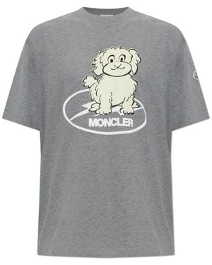 Moncler Tops ,Grijs ,Katoen Logo Katoenen T-Shirt