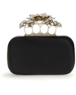 McQueen Kristallen Anjer Knuckle Clutch - Zwart