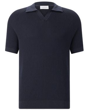 Profuomo Gebreid Poloshirt - Blauw