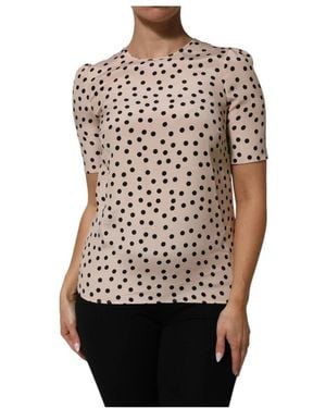 Dolce & Gabbana Polka Dot Zijde Blouse Met Korte Mouwen - Naturel