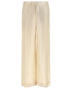 Brunello Cucinelli Linnen Palazzo Broek Met Lurex-Effect - Naturel