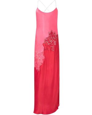 Roberto Cavalli Kleedjes ,Rood ,Lange Jurk Met Geperforeerd Rozenpatroon