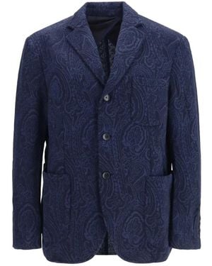 Etro Jassen ,Blauw ,Wol Single-Breasted Arnica Jacquard Wool-Blend Jacket