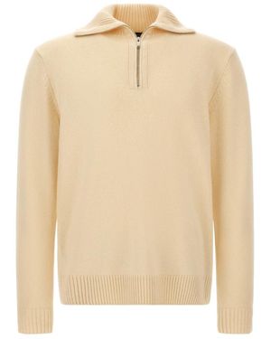 Zanone Kaschmir-Pullover Mit Halbem Reißverschluss - Natur