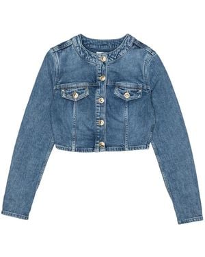 Guess Moderne Crop Jacke Mit Markenknöpfen - Blau