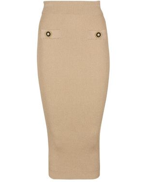 Balmain Ribbed Midi Skirt - Naturel
