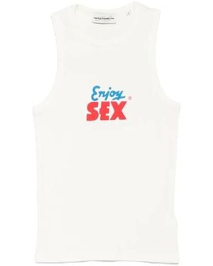 Carne Bollente Geripptes, Ärmelloses Top Mit Textdruck - Weiß