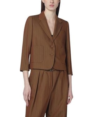 Dries Van Noten Jassen ,Bruin ,Wol Cropped Blazer