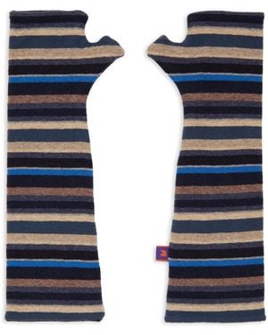 Gallo Wo blue fleece fingerless gloves with multicoloured stripes