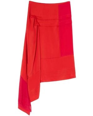 Lemaire Rode Geplooide Asymmetrische Patchwork Rok - Rood