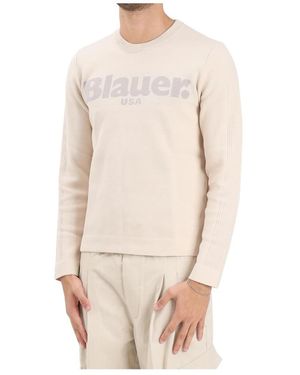 Blauer Rundhals-Pullover - Natur