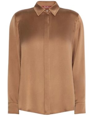 Max Mara Satijnen Zijden Blouse Met Juwelenknopen - Bruin