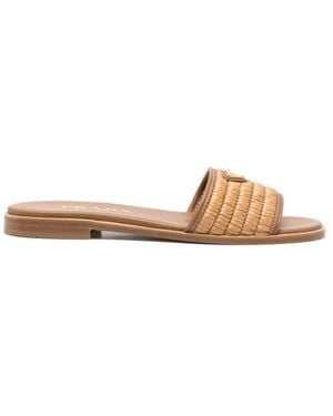 Prada Stro Platte Sandalen - Naturel