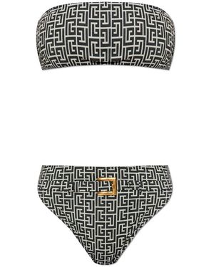 Balmain Badmode ,Zwart ,Tweed Tweedelig Badpak - Grijs